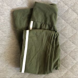Olive Green Leggings with White Double Stripe